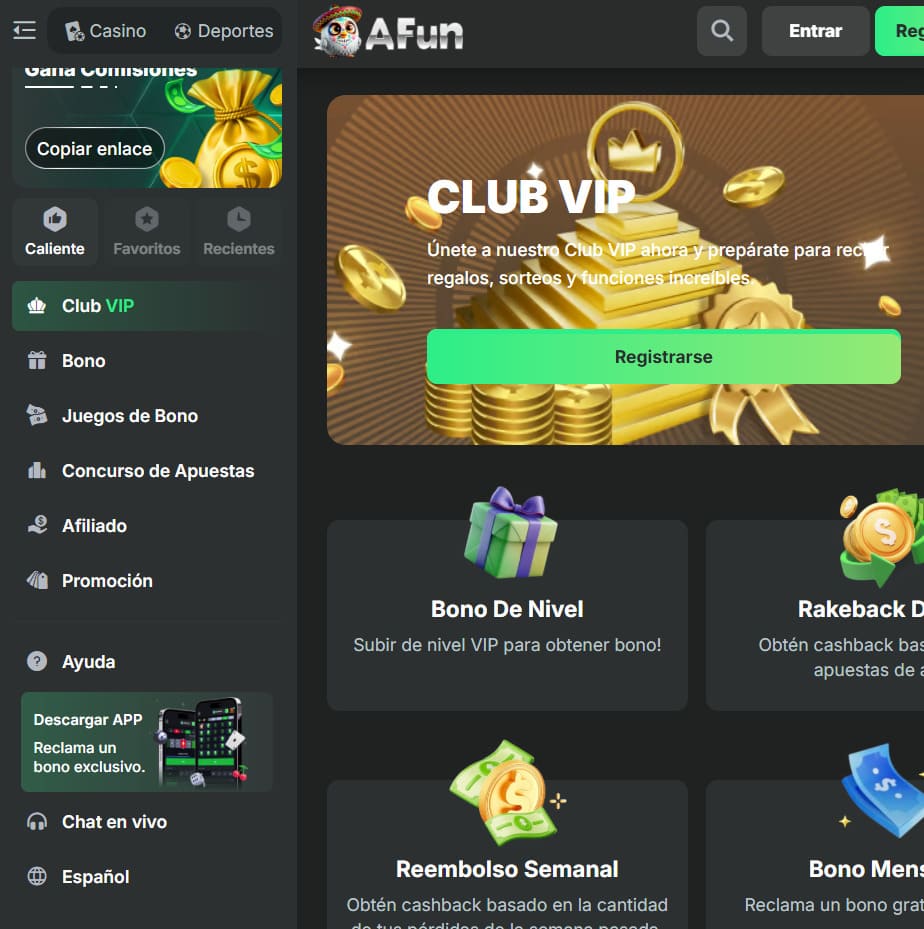 Pagos móviles Afun Casino México